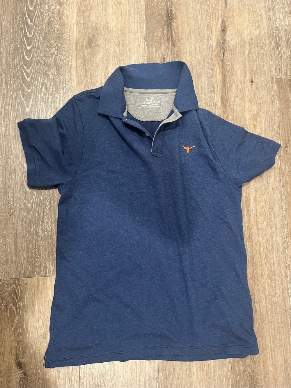 Vineyard Vines Boys Navy Polo Shirt with Orange Longhorn Logo